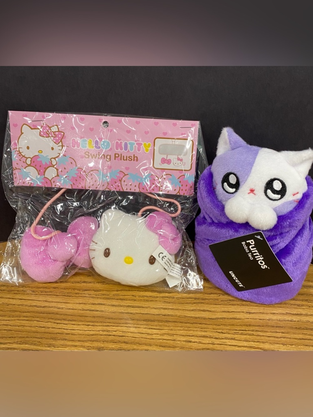 Hello Kitty Swing Plush and Purple and White Purritos Plush Toy